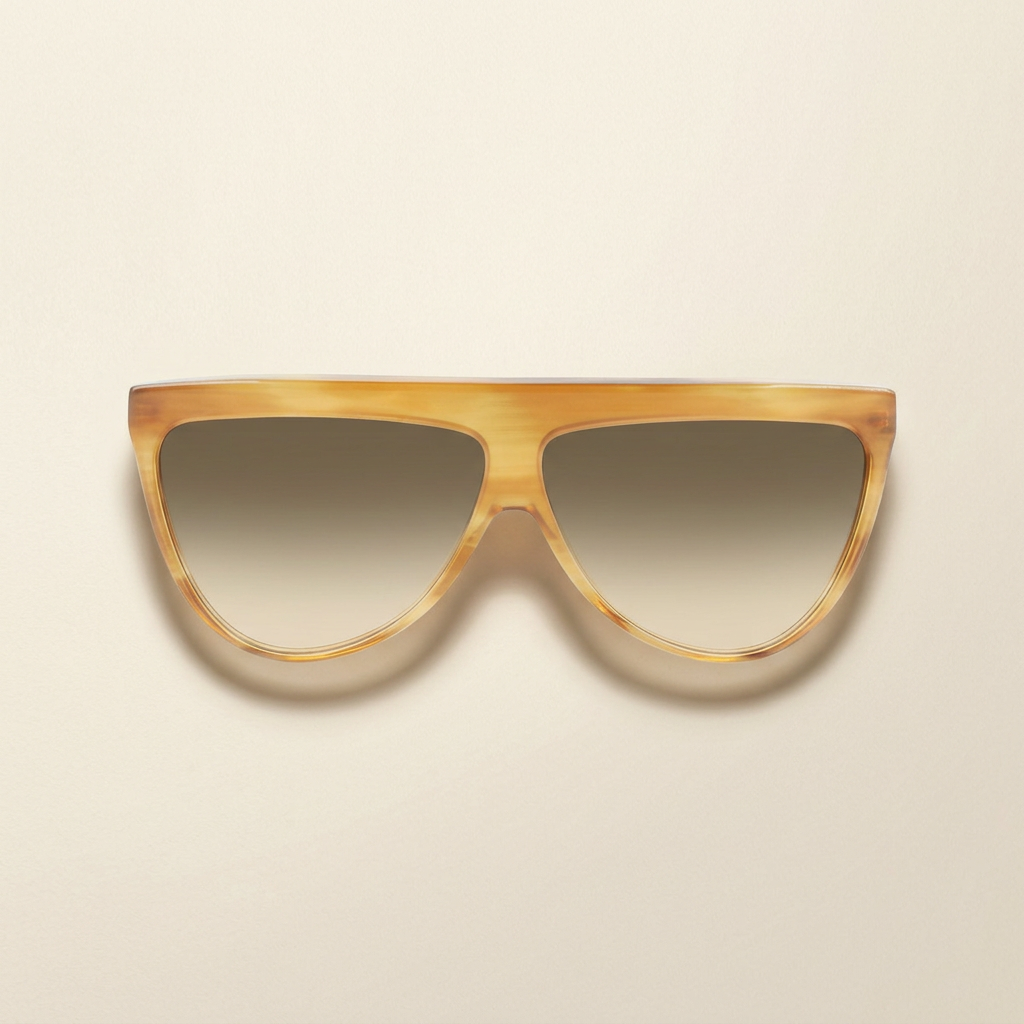 Ochelari de soare Victoria Beckham, vedere frontală pe fundal crem, imagine de prezentare generată AI
